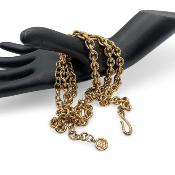 Vintage GIVENCHY Gold Tone Long Necklace 32" Gorgeous 90s Jewelry Hook Chain - Picture 4 of 8